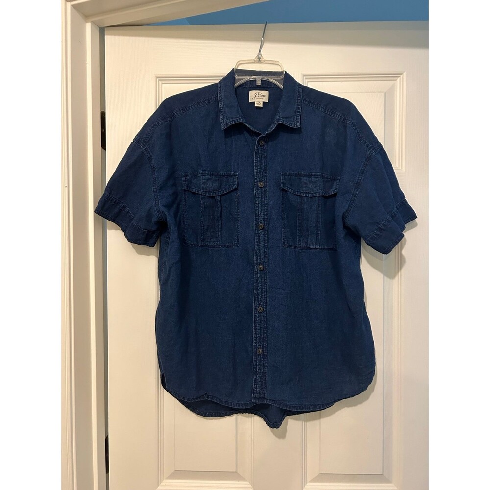 J Crew mens Linen Blend Button Up Short Sleeve Shirt Size TL